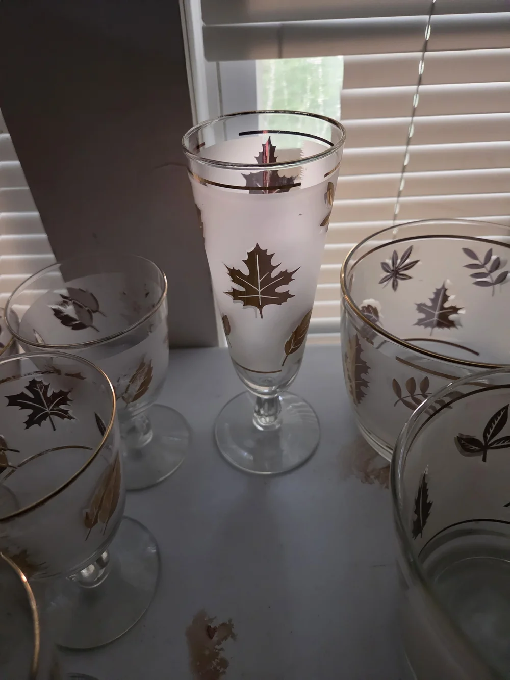 Vintage Libbey Gold Leaf Etched Glassware Set - Assorted Stemware